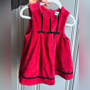 Rainbow Tag XXS Vintage Gymboree Red Velvet Dress Black Bows “Holiday Garland”